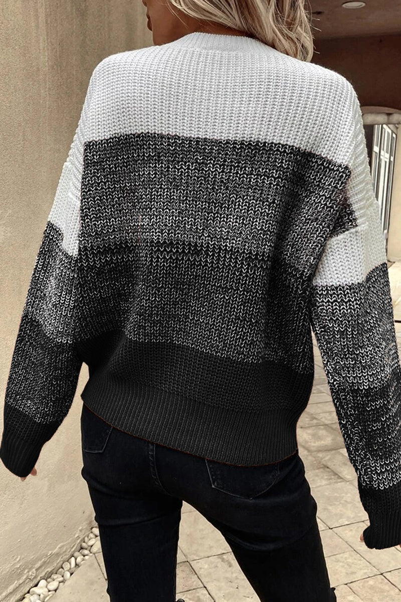 Black Color Block Drop Shoulder Ribbed Trim Sweater