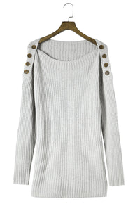 Gray Buttoned Drop Shoulder Oversized Sweater