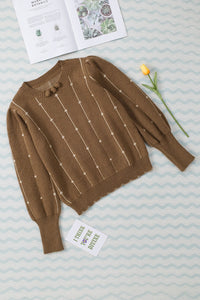 Brown Long Sleeve O-neck Knitted Sweater