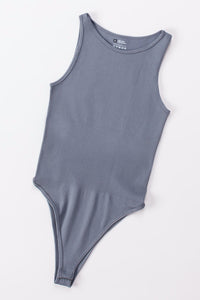 Gray Solid Color Ribbed Sleeveless Sport Romper