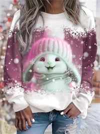 Women Christmas Sweatshirts Winter Snowman Snowflake Print Long Sleeve Y2k Hoodie Streetwear Pullovers Tops Comfortable Clothing