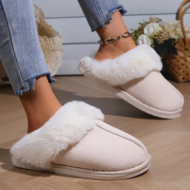 2023 Winter Warm Flat Fur Slippers Women Faux Suede Fluffy Furry Home Slides Woman Comfort Non Slip Indoor Floor Cotton Shoes