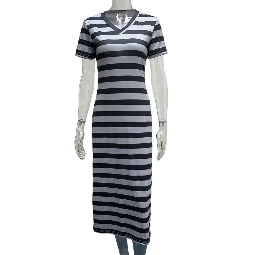 Summer Dresses 2023 Woman Plus Size Dresses For Women Casual Stripe Print V-neck Short Sleeve Loose Long Dress Robe Femme