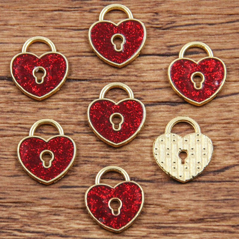 10Pcs 21 Style Mix Size Alloy Metal Drop Oil Valentine's Day Charm LOVE Heart Pendant For Enamel DIY Bracelet Jewelry Making