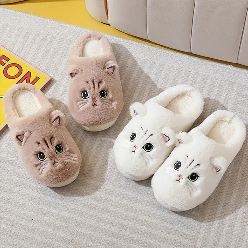 2024 New Cute Cat Slippers Fluffy Furry Women Home Slippers Men Winter Plush Slides Indoor Fuzzy Slippers Lovely Cotton Shoes