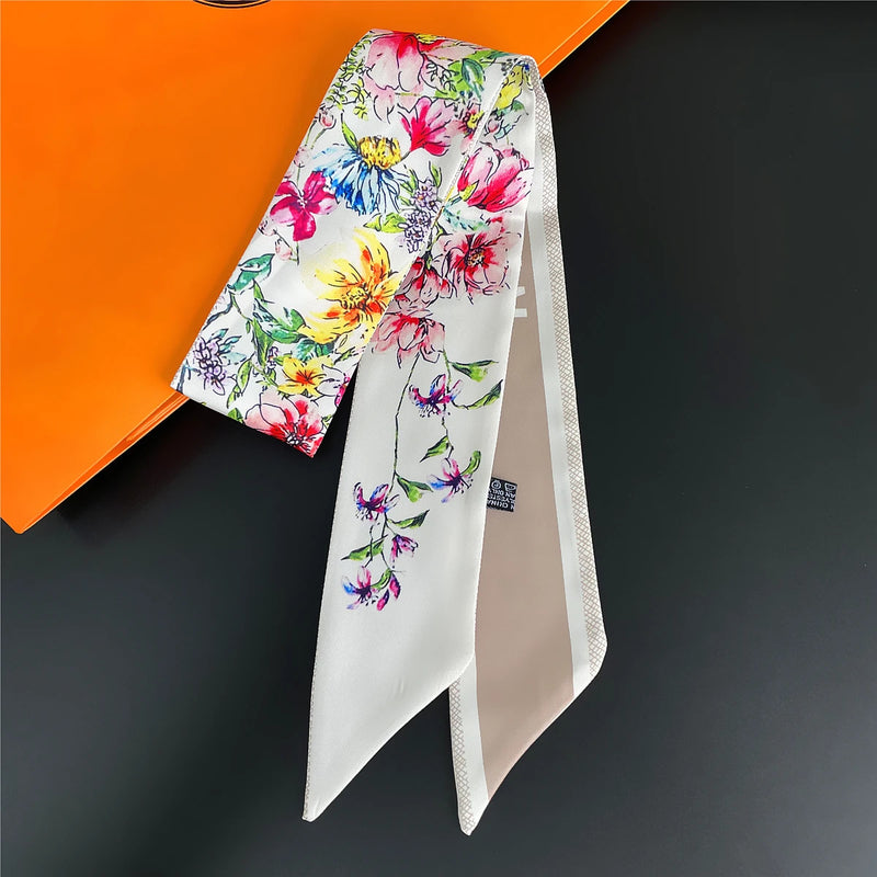 French Spring Hot Sale Plants Jungle Animals Women's Twill Decoration Sharp Horn Strap Bag Spot Silk Band Hair Band Small Scarf