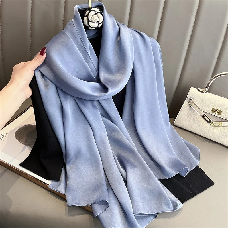 Foulard Silk Scarf Shawls Lady Bufanda Elegant Solid Scarves Women Sping Pashmina Hijab Wraps Female Beach Stoles 2024 Luxury