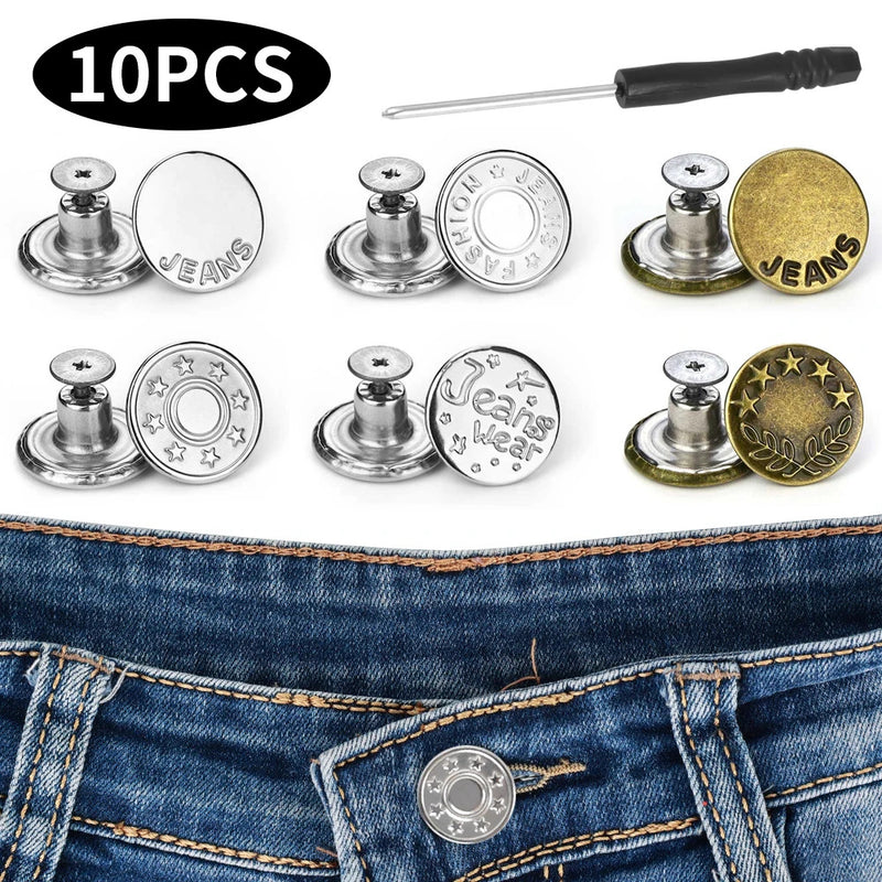 20/10pcs Detachable Jeans Screw Buttons with Screwdriver Clothes Replacement No Sewing Metal Pins Adjustable Waist Kit Tools