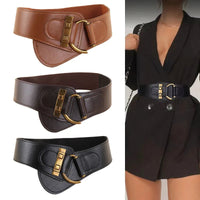 1pc Metal Buckle Wide Belt Elegant Elastic PU Girdle Women Trend, Elegant Lightweight Design for Dresses, Coats, and Suits