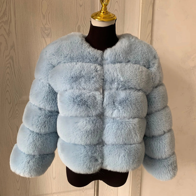 Women's Fashion faux fur coat super hot Autumn Winter women short Faux fox fur fluffy jacket high quality 7xl Ladies furry coats