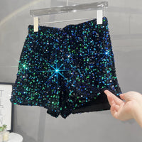 Europe and America Sequined Black Shorts Slim Suede Embroidered Beads Grey Casual Pants Women's Hot Pants