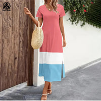 2024 New Women's Dresses Graphic Print Elegant Midi Dresses Female Short Sleeve Dress Fashion Oversized Clothes Summer