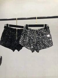 Whole Body The New 2023 Sparkling Sequins Shorts Women Short Zipper Nightclub Woman Slim Fit for Silver and Black   Sexy Shorts