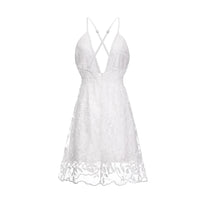 Fashion Sexy Spaghetti Strap White Dress Woman Summer Embroidery Mesh Lace Backless Beach Dress For Women New Casual Mini Dress