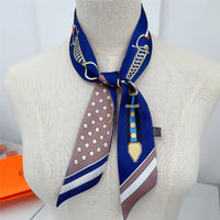 Korean Spring New Chain Buckle Decoration Ribbon Small Scarf Women Twill Tied Bag Handle Ribbon Hair Band Souvenir Small Scarf