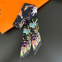 2024 Brand Design Zebra In Flowers Women Scarf Luxury Silk Scarf Fashion Hair Headband Foulard Skinny Bag Scarves Neckerchief