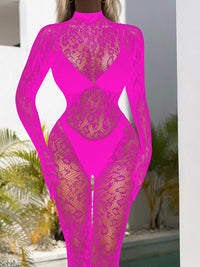 Sexy Lace See Through Bodysuit Long Sleeve Fishnet Jumpsuits Elastic Night Club Jump Suits for Women Sexy Pole Dancing Overalls