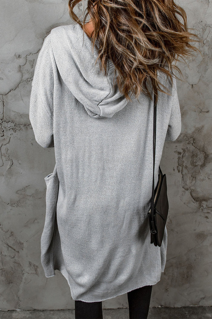 Gray Black/Gray/Brown Open Front Hooded Sweater Cardigan