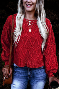 Fiery Red Festive Textured Chunky Sweater