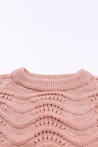 Pink Striped Textured Long Sleeve Knit Sweater