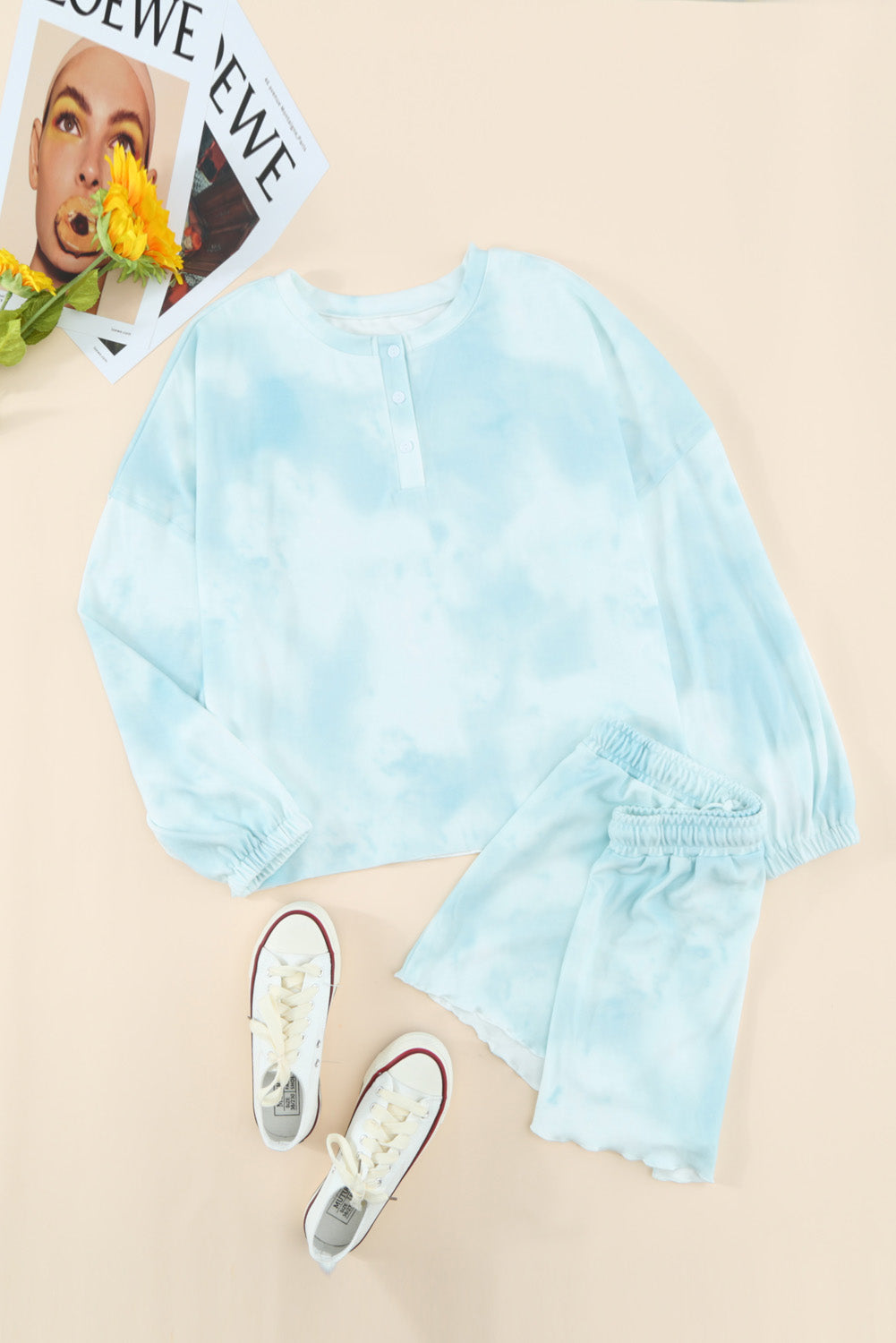 Sky Blue Tie Dye Knit Pajamas Set