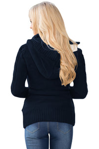 Navy Blue Long Sleeve Button-up Hooded Cardigans