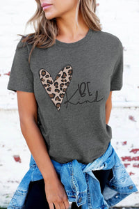 Gray Leopard Heart Be Kind Graphic Tee