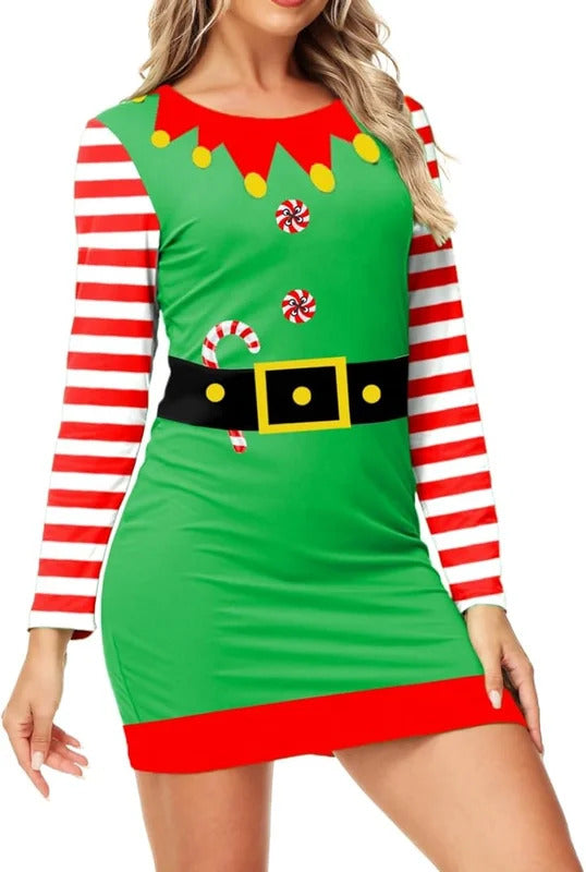 Women's Party Evening Circus Dress Up Christmas Holiday Fashion Graphic Print Long Sleeve Dress