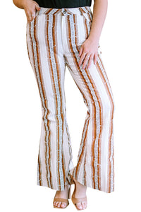 Stripe Plus Size Stripe Print High Waist Bell Bottom Pants