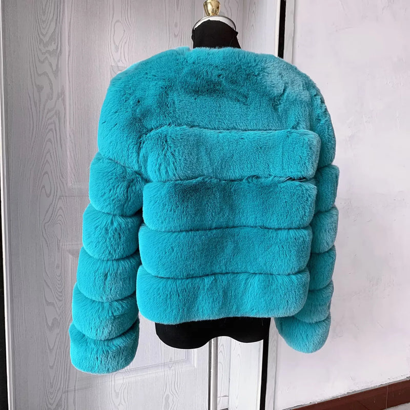 Women's Fashion faux fur coat super hot Autumn Winter women short Faux fox fur fluffy jacket high quality 7xl Ladies furry coats