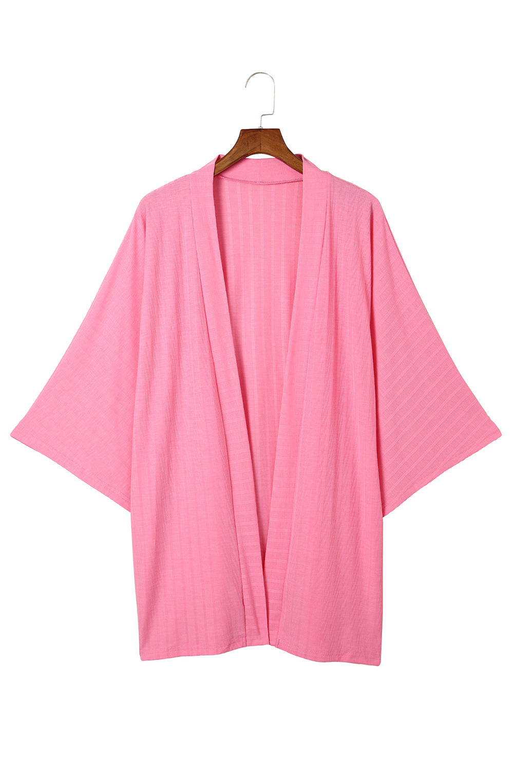 Pink Open Front Kimono Sleeves Knit Cardigan