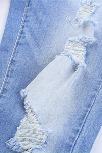 Sky Blue High Rise Button Front Frayed Ankle Skinny Jeans