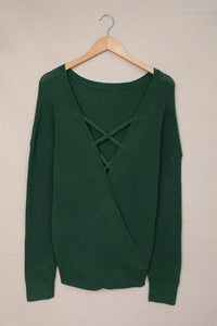 Green Cross Back Hollow-out Sweater