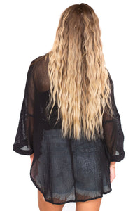 Black Sheer Openwork Bracelet Sleeve Kimono