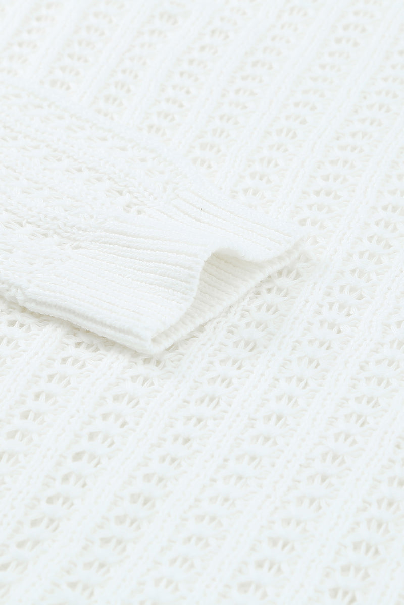 White Hollow-out Drop Shoulder Knitted Sweater