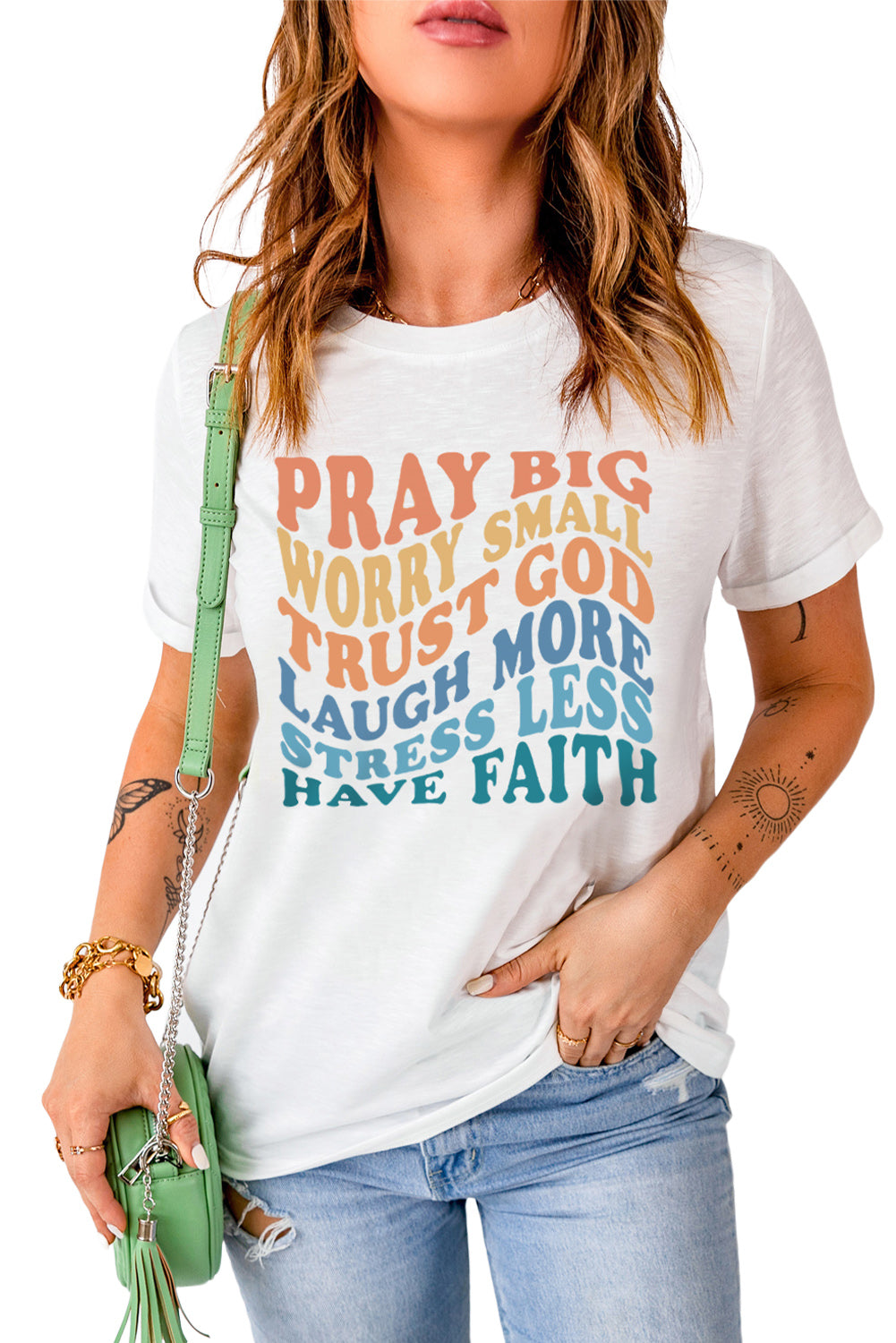 White Have Faith Inspired Words Print T Shirt