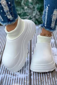 White Waterproof Thick Sole Ribbed Ankle Shoes