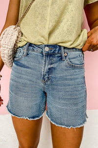 Sky Blue Raw Hem High Waist Denim Shorts