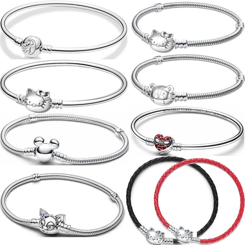 Original 925 Silver Plated Moments Bracelets Mickey Spider Hello Kitty Clasp Bead Charm Bracelet For Women DIY Jewelry