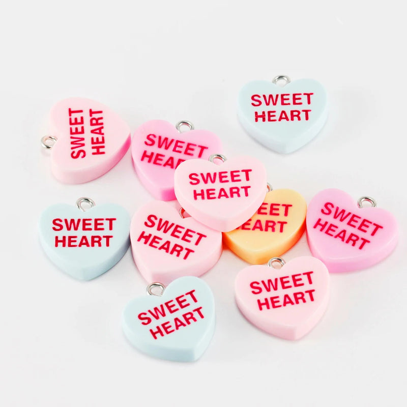 10pcs Resin Love Charms with Words HUG ME BE MINE SWEET HEART Pendant for Earrings Necklace Keychain Diy Jewelry Making Supplies