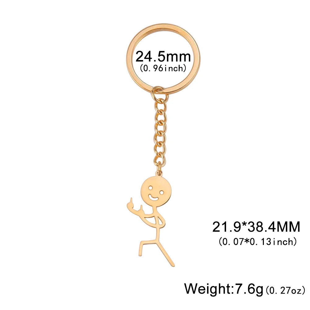 Skyrim Hip Hop Fxck You Funny Doodle Pendant Keychain Holder Stainless Steel Middle Finger Stickman Keyring Car Key Chains Gift