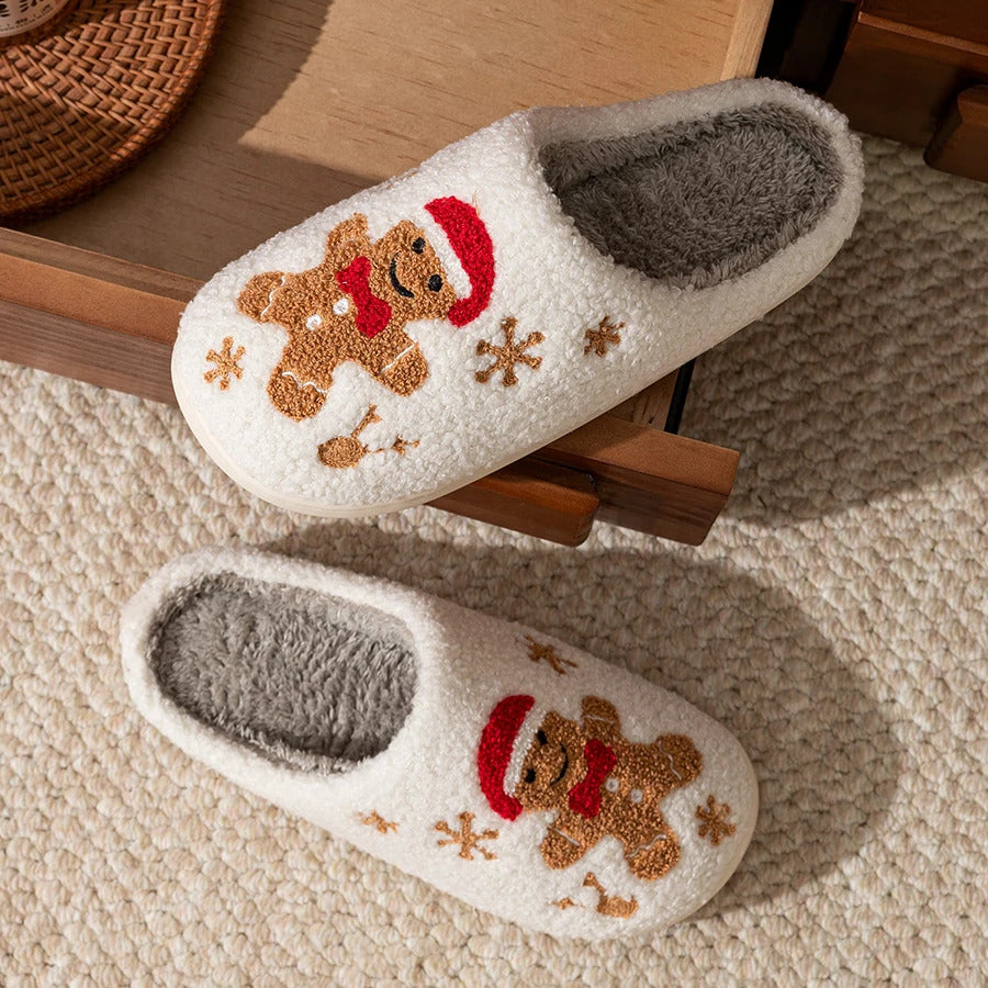 Women Christmas Gingerbread Man Cute Winter Warm Slippers Exquisite Comfy Houseshoes Bedroom Soft Sole Home Shoes for Gift