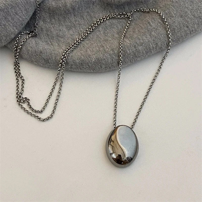 Metal Large Geometric Oval Water Drop Pendant Necklace for Women Girls Stainless Steel Long Style Sweater Chain Jewelry Gifts