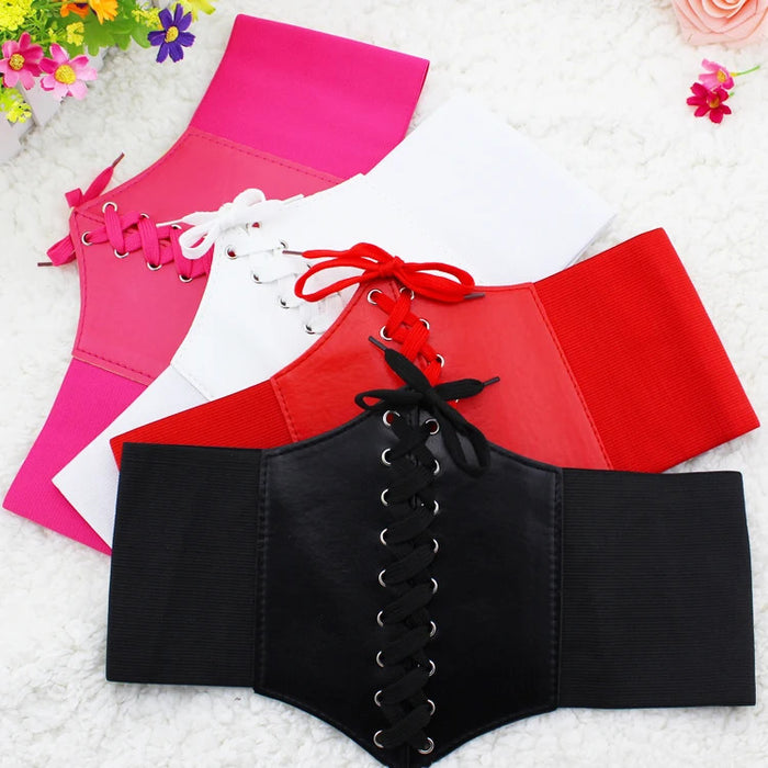 New Corset Punk Black Wide Belt Pu Leather Slimming Body Belts for Women Elastic High Waist Belt Female Dress Cummerbunds Gifts