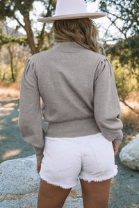 Gray Mock Neck Keyhole Sweater