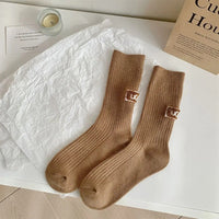 New Middle Tube Mid-Tube Socks Keep Warm Solid Color Snow Boot Socks Heel Furry Label Knitted Ins Women Socks Autumn