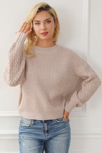 Sea Green Cable Knit Sleeve Drop Shoulder Sweater