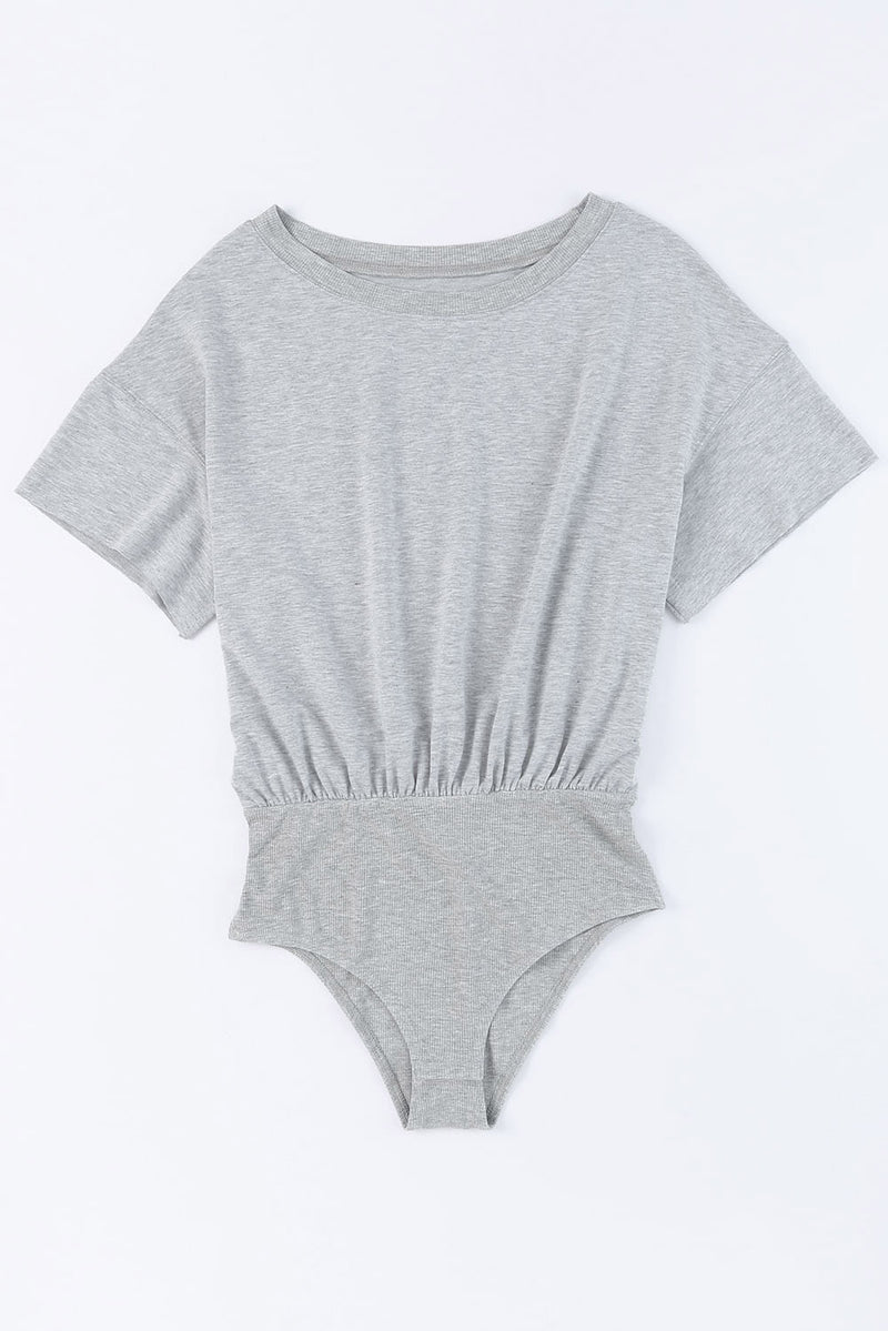 Gray Drop Shoulder Sleeve Oversize Bodysuit