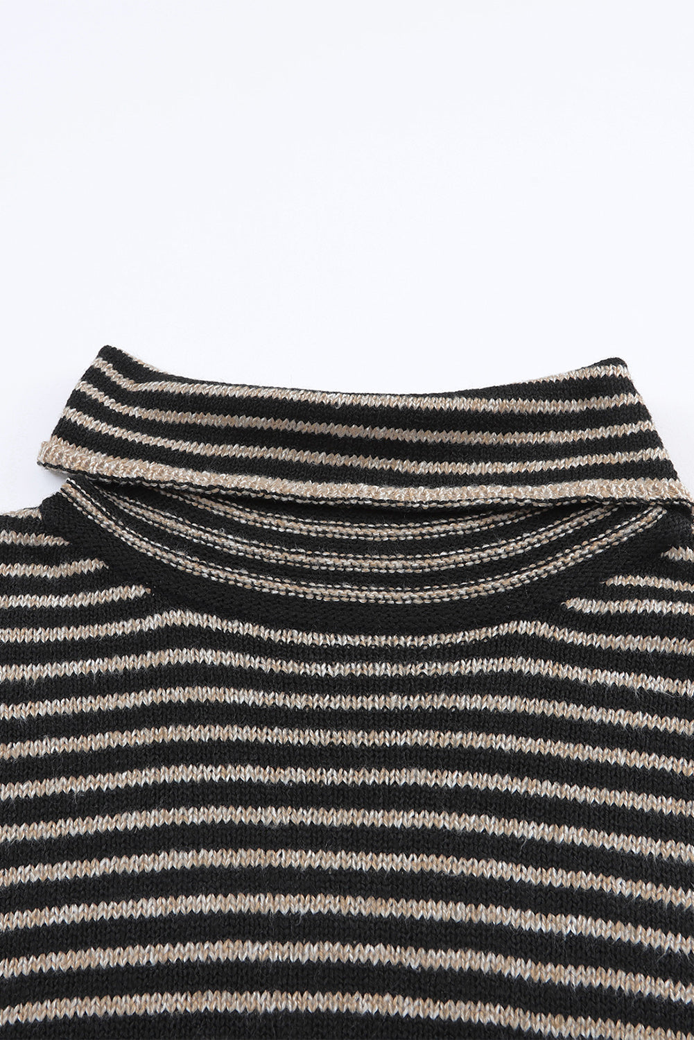 Khaki Striped Turtleneck Loose Sweater