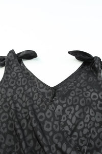 Black Satin Leopard Print Tie Shoulder V Neck Bodysuit